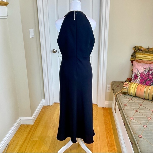 Evan Picone Dress Cocktail Black Midi Front Halter Rhinestones NWT (8) - Picture 4 of 8
